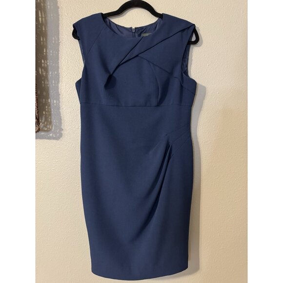 Adrianna Papell Dress 12 Navy Blue Stretch Sleeveless Sheath Career Church - Picture 7 of 10